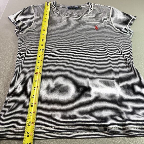 POLO RALPH LAUREN Blouse Red Pony Stripe Cap Sleeve Pullover Womens L Black - Picture 8 of 10